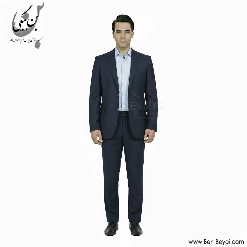 کت شلوار مردانه اداری پارچه فاستونی 80-20 رنگ سرمه ای یقه انگلیسی دو دکمه دو چاک کد 16867-MS — تصویر ۲
