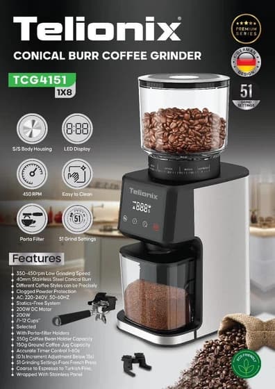 آسیاب قهوه تلیونیکس مدل TCG4151 توان 200 وات