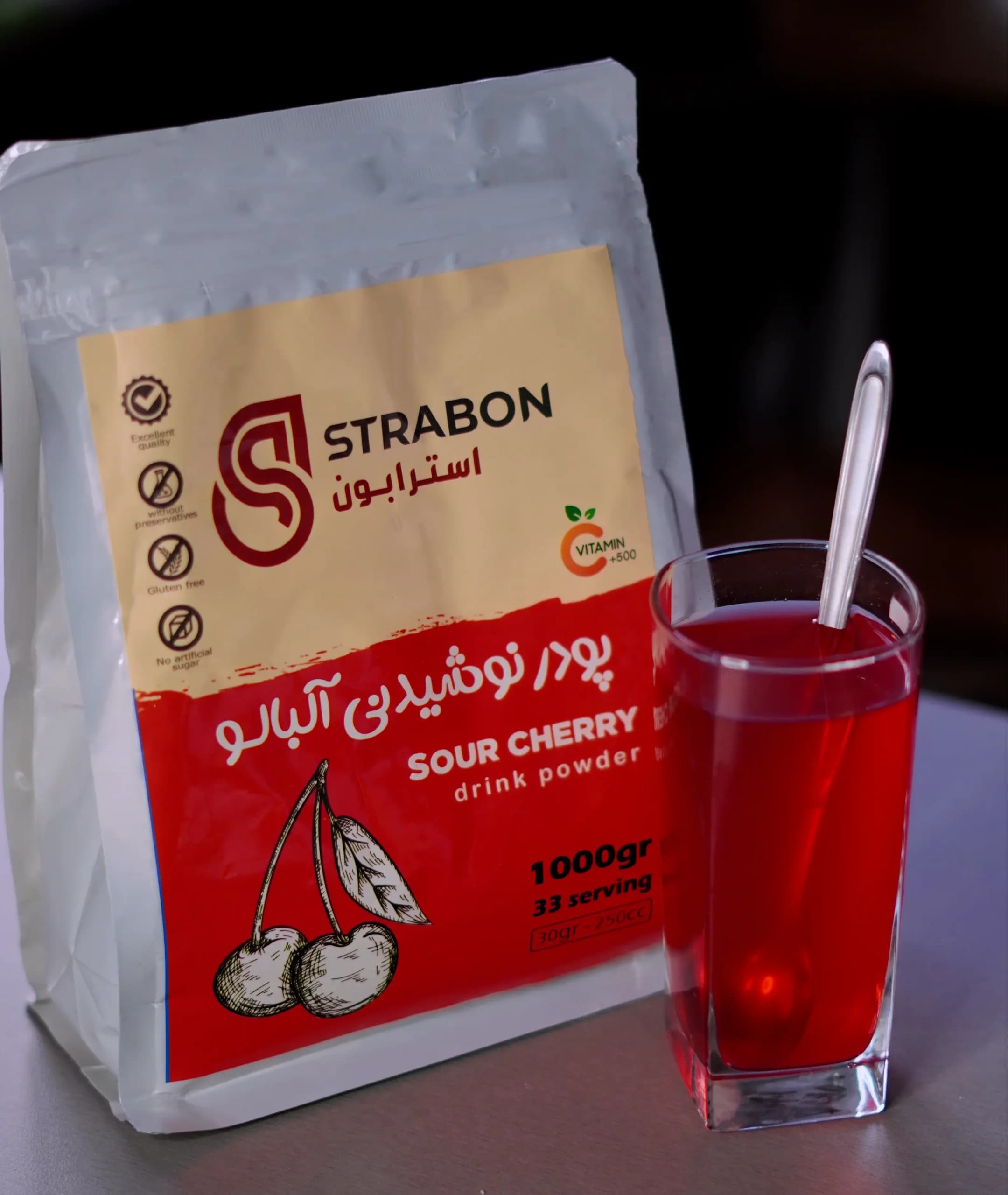پودر شربت و یخ در بهشت آلبالو استرابون
