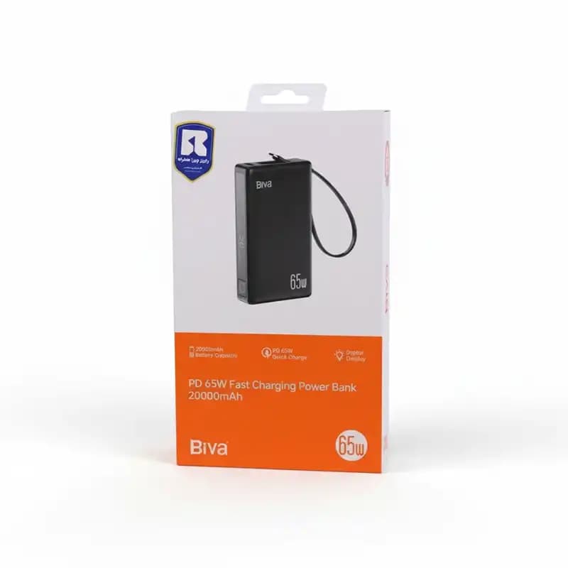 پاوربانک 20000 بیوا Biva BP-025 Fast Charging Power Bank توان 65 وات با کابل متصل — تصویر ۹