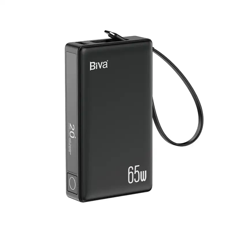 پاوربانک 20000 بیوا Biva BP-025 Fast Charging Power Bank توان 65 وات با کابل متصل — تصویر ۴