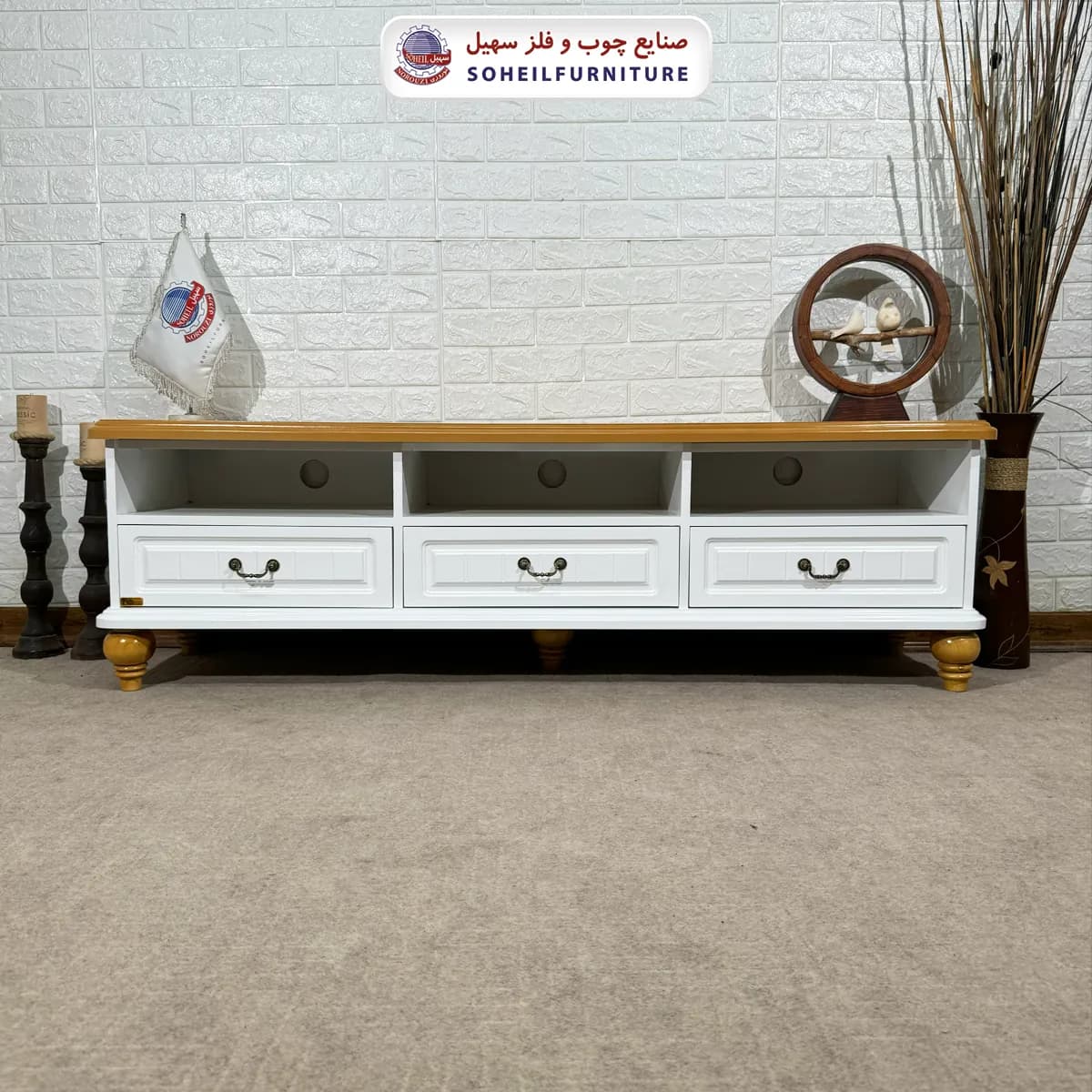 میز تلویزیون 140 3کشو سهیل روکش چوب طبیعی بلوط — تصویر ۳