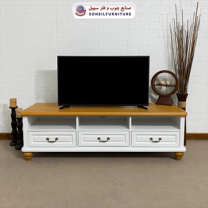 میز تلویزیون 140 3کشو سهیل روکش چوب طبیعی بلوط