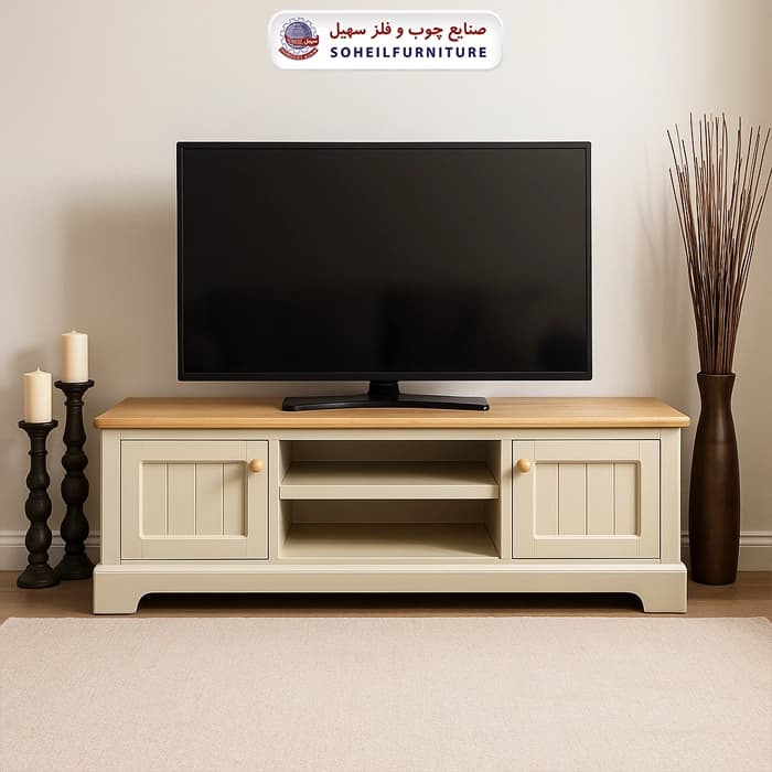 میز تلویزیون مدل 150 سهیل روکش چوب طبیعی بلوط