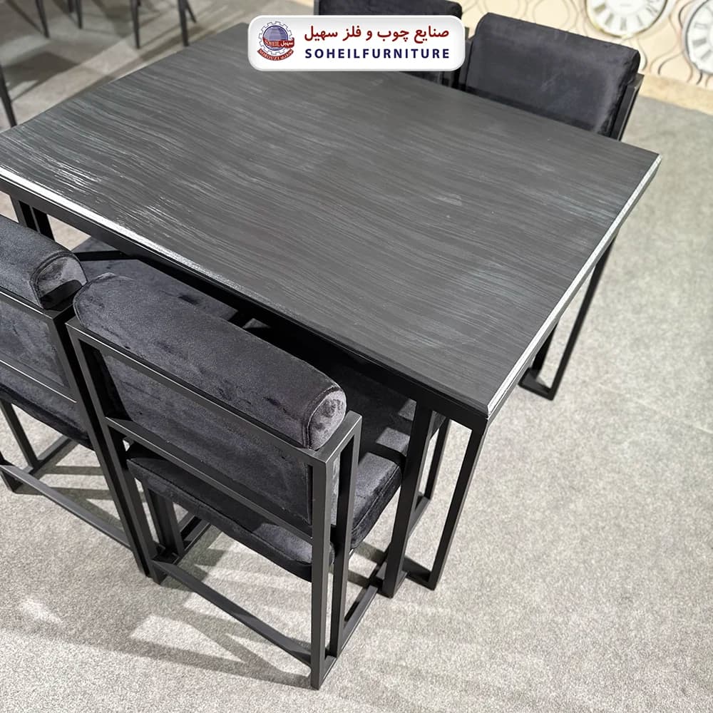 ست ناهارخوری کمجا فلزی مشکی 4نفره مدل تندیس سهیل — تصویر ۷