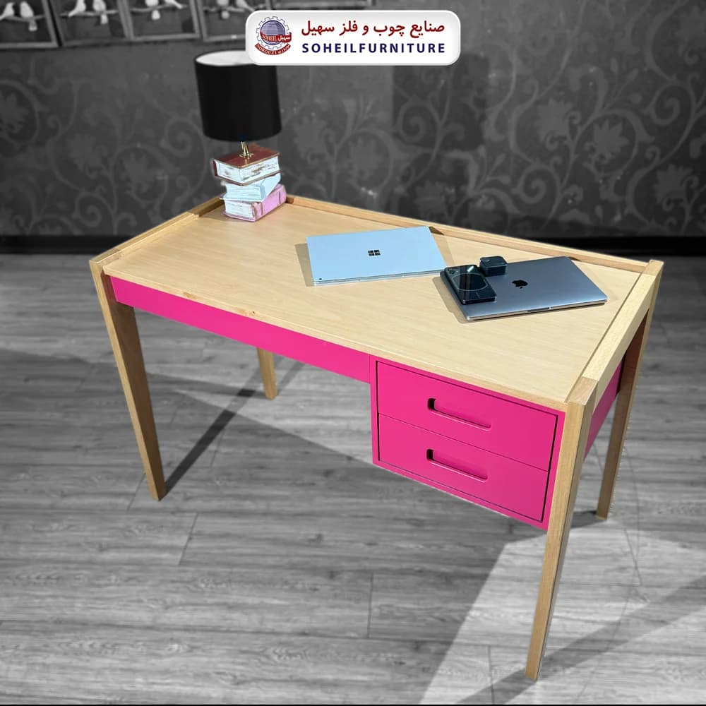میز تحریر پرفروش آمازون 2025 (صورتی و خودرنگ چوب) — تصویر ۵