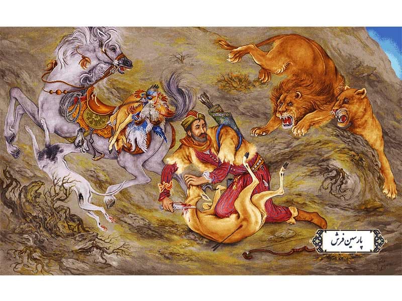 نخ و نقشه تابلو فرش مینیاتور شکارگاه – کد NM5671
