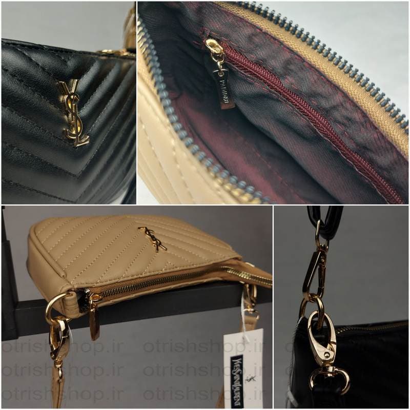 کیف کوچک چرمی زنانه طرح هفتی برند YSL – دوخت موازی خاص با بند چرمی دستی و دوشی — تصویر ۲