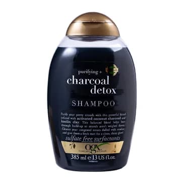 شامپو پاکسازی موی سر او جی ایکس OGX مدل زغال Charcoal detox حجم 385 میل | بدون سولفات، مناسب موی چرب، سم زدایی