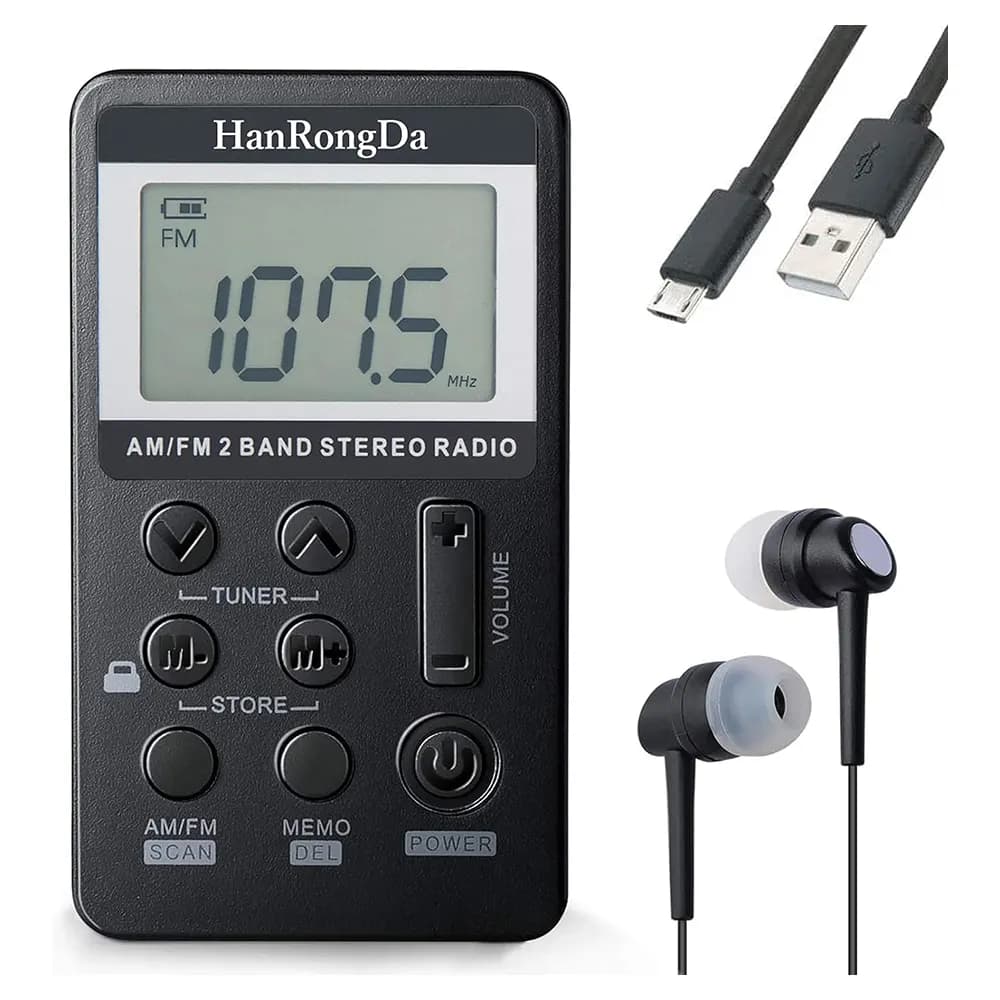 رادیو جیبی شارژی با گیرنده AM/FM و حافظه 58 ایستگاه برند HanRongDa مدل HRD-103