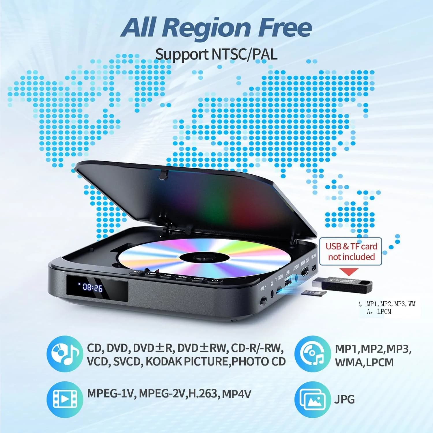 دی‌وی‌دی کوچک با خروجی HDMI Full HD 1080P برند Desobry مدل MD115B — تصویر ۳