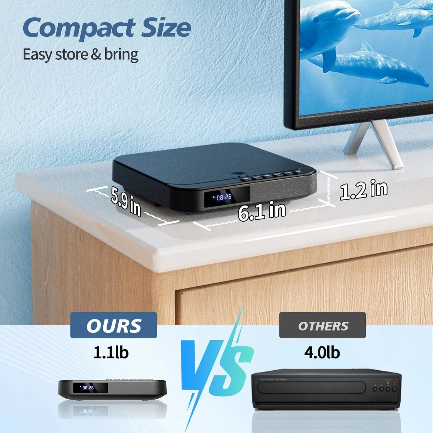 دی‌وی‌دی کوچک با خروجی HDMI Full HD 1080P برند Desobry مدل MD115B — تصویر ۴