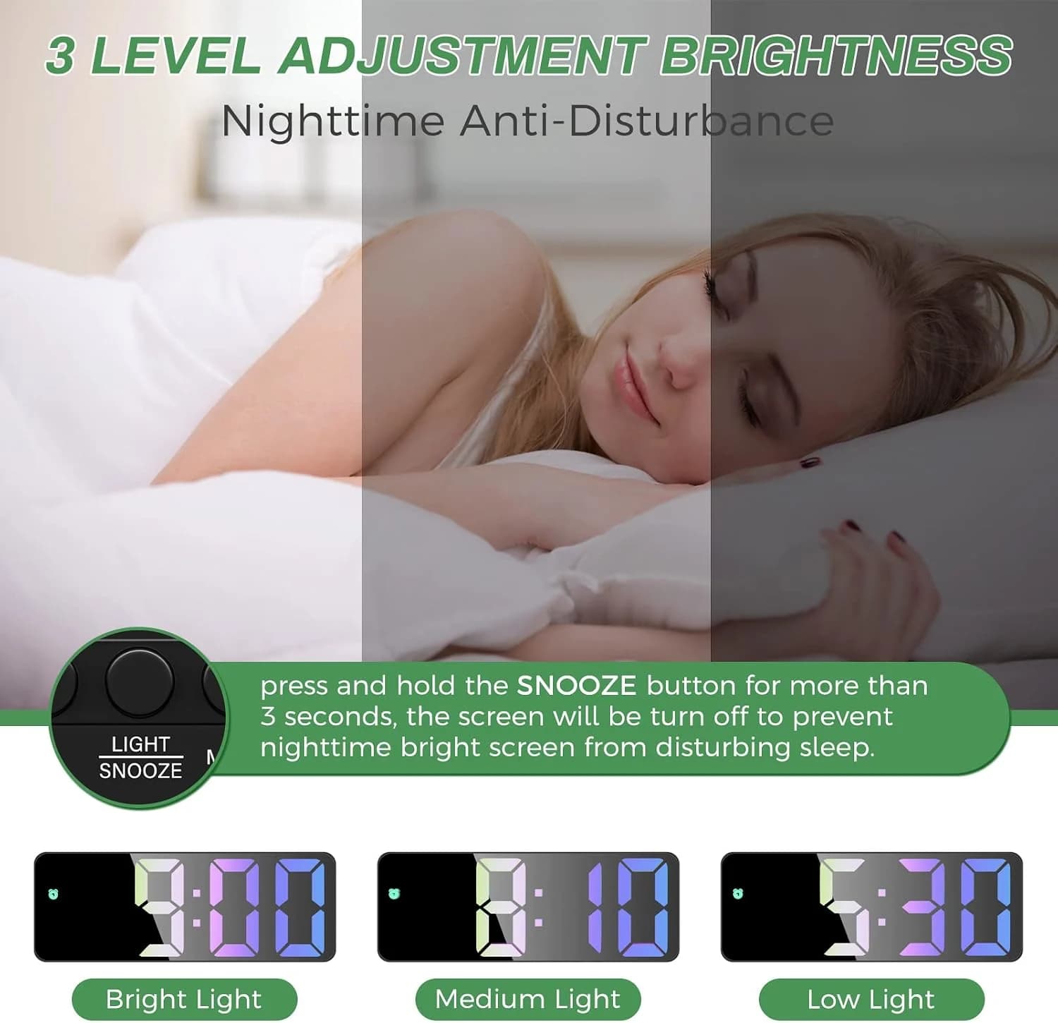 ساعت رومیزی دیجیتال مدل 6.5 اینچی LED با نمایش دما، تاریخ و کنترل صوتی برند zerotop مدل GH0725 — تصویر ۲