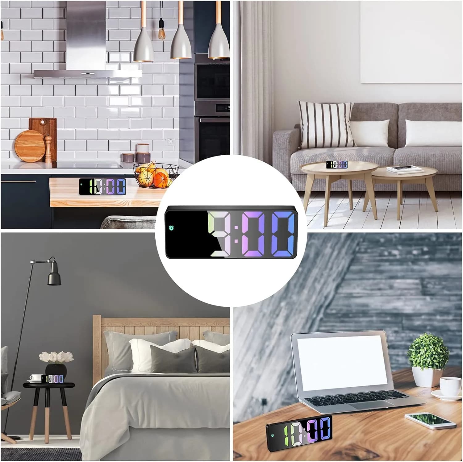 ساعت رومیزی دیجیتال مدل 6.5 اینچی LED با نمایش دما، تاریخ و کنترل صوتی برند zerotop مدل GH0725 — تصویر ۷