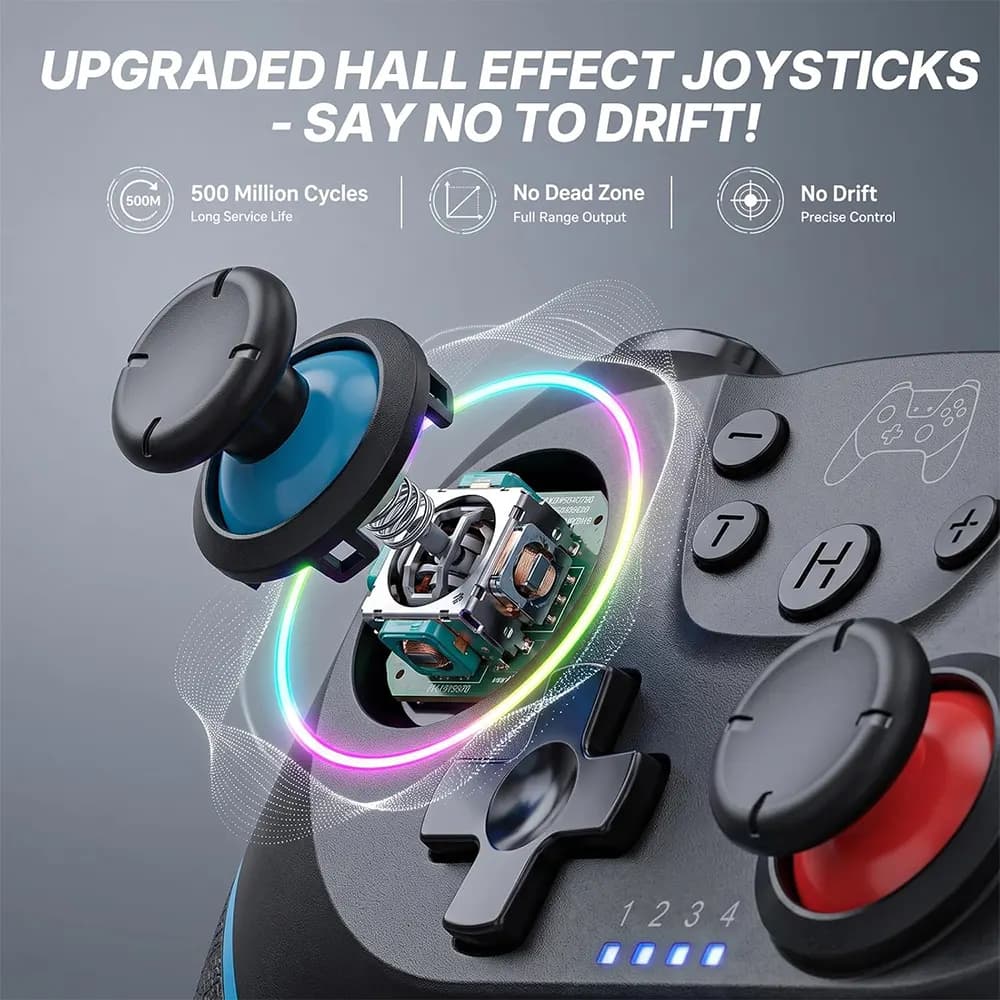 دسته بازی بی‌سیم برای Nintendo Switch 1/2، Switch Lite و OLED با جوی‌استیک Hall Effect برند Diswoe مدل SW-01 — تصویر ۵