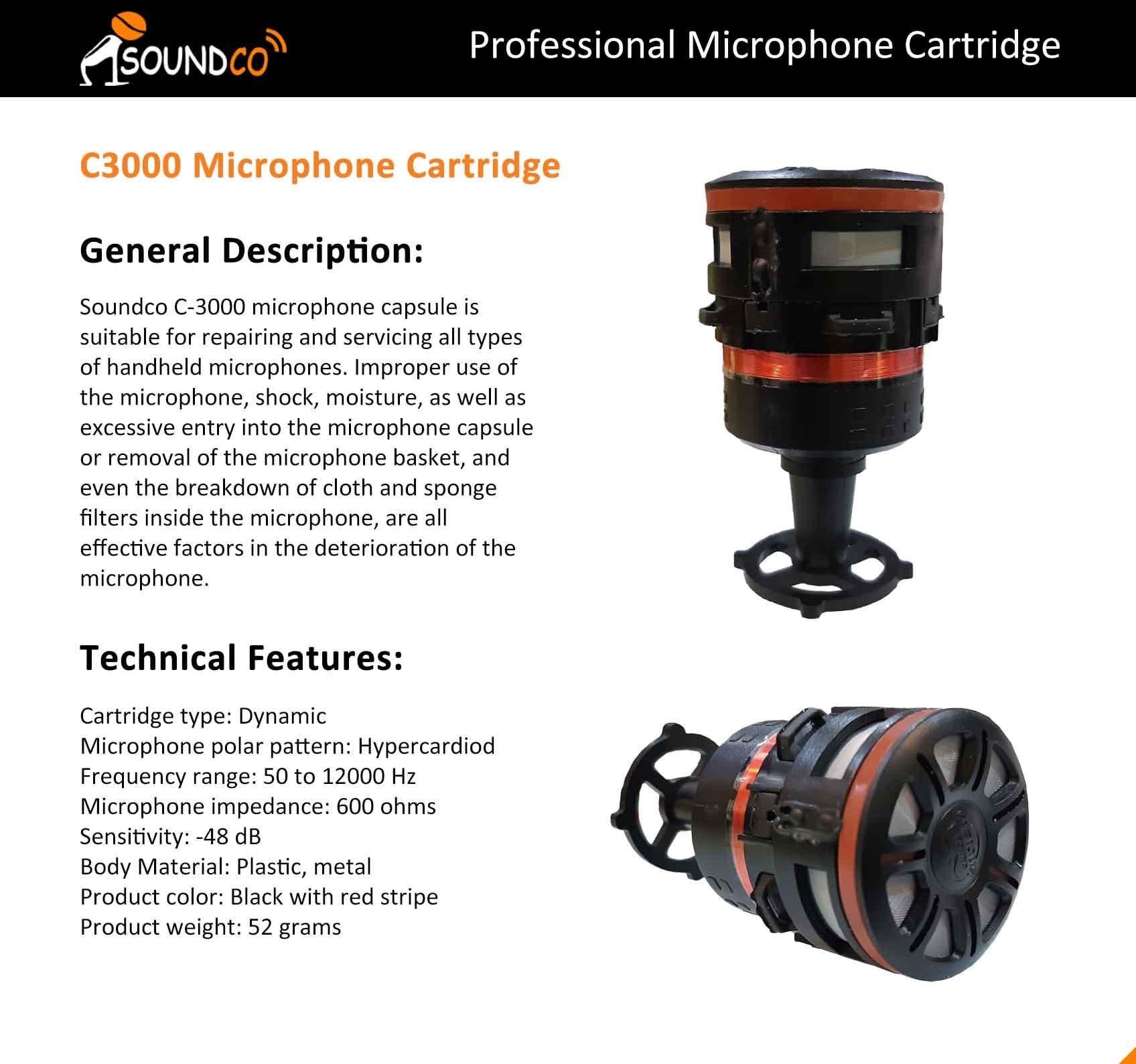 کپسول میکروفون ساندکو مدل Microphone Cartridge C-3000 — تصویر ۲
