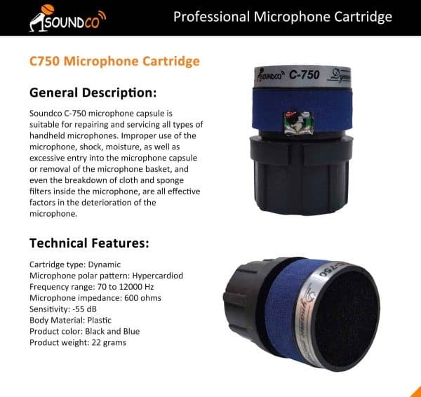 کپسول میکروفون ساندکو مدل Microphone Cartridge C-750 — تصویر ۲