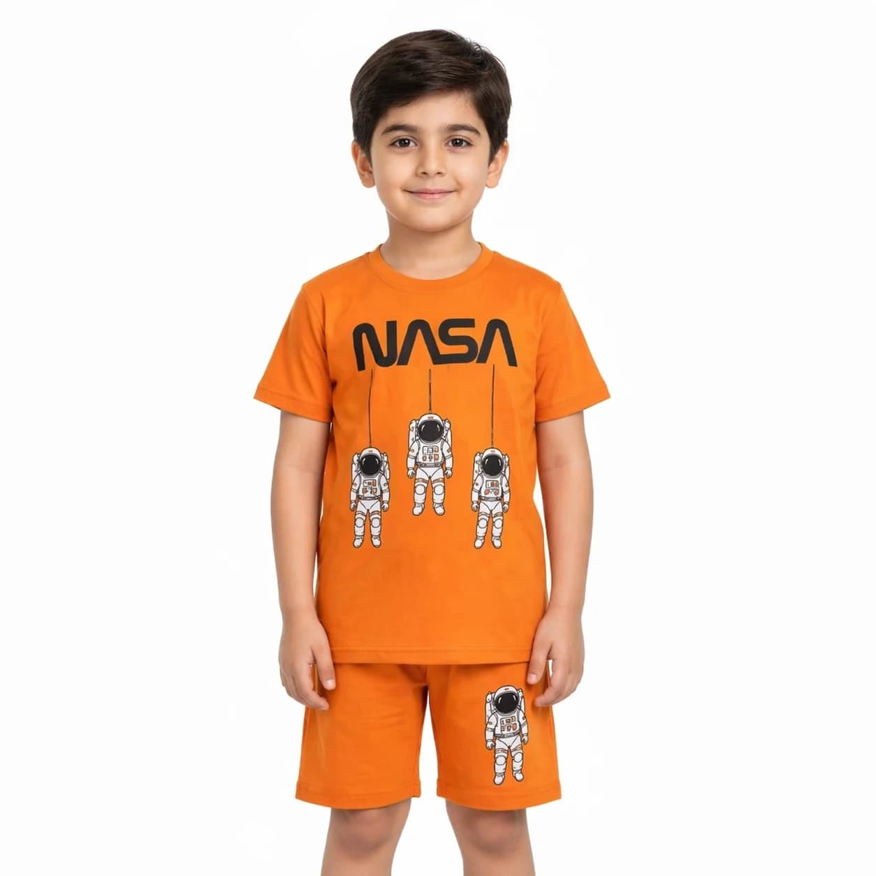 ست تیشرت شلوارک بچگانه طرح NASA آجری