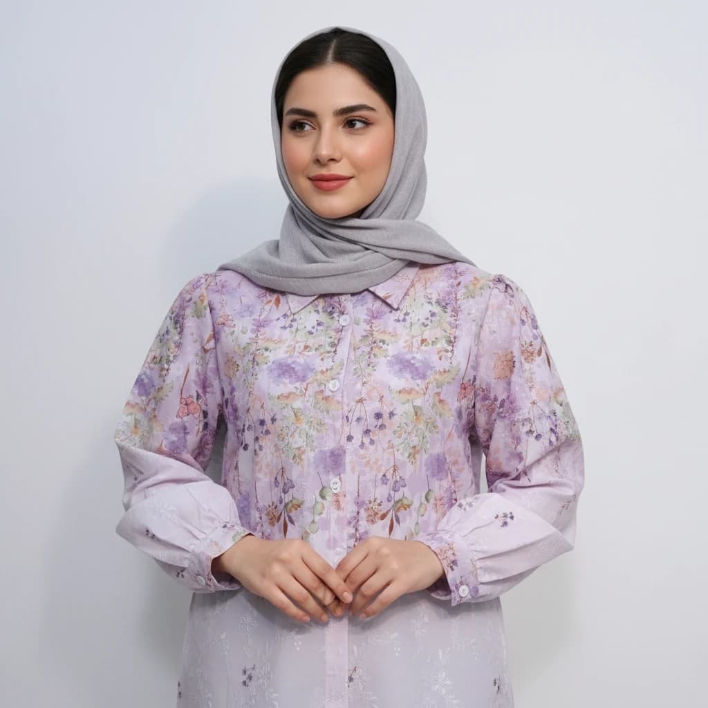 شومیز خامه دوزی گلدار بنفش وارداتی