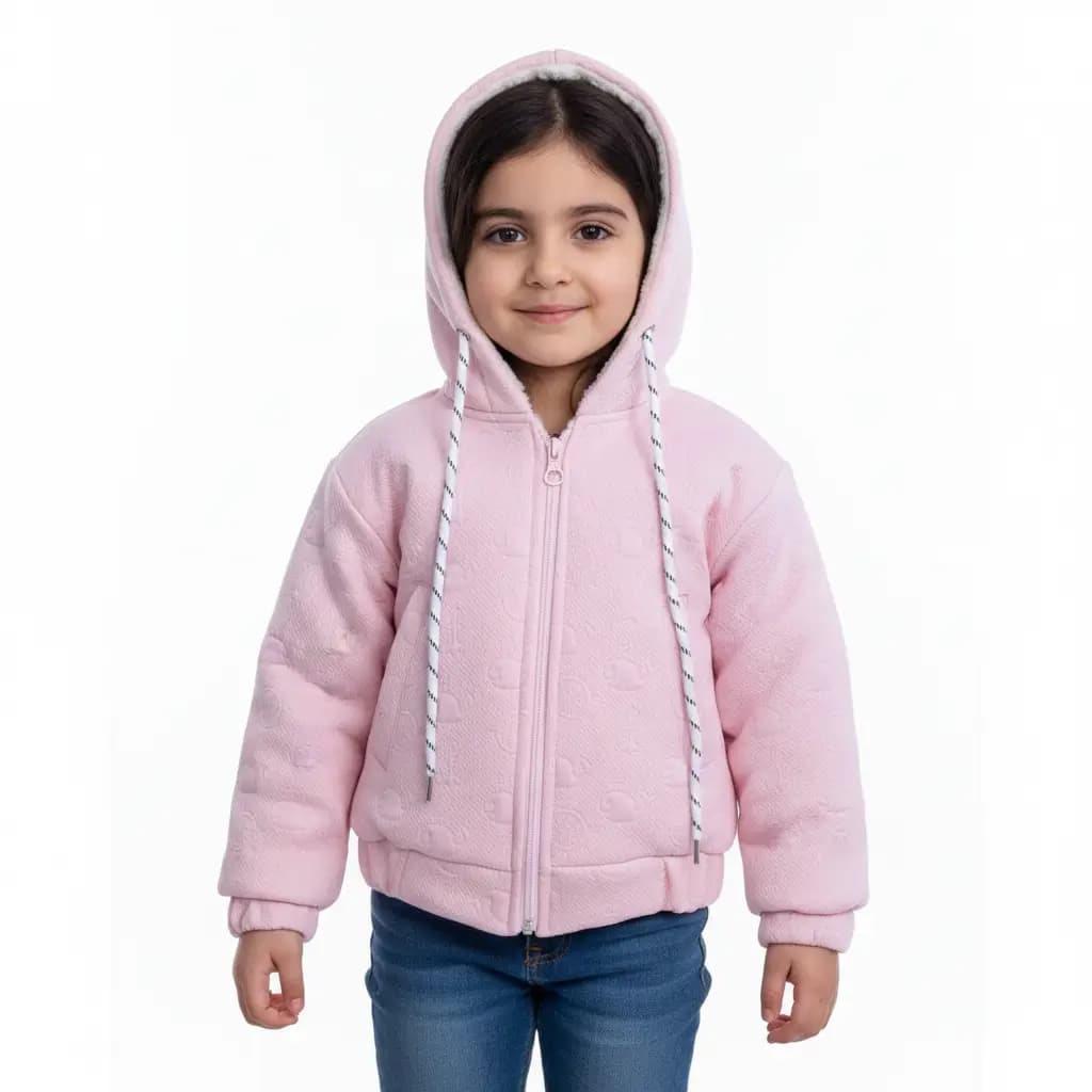 سویشرت کلاه دار داخل پشمی صورتی دخترانه