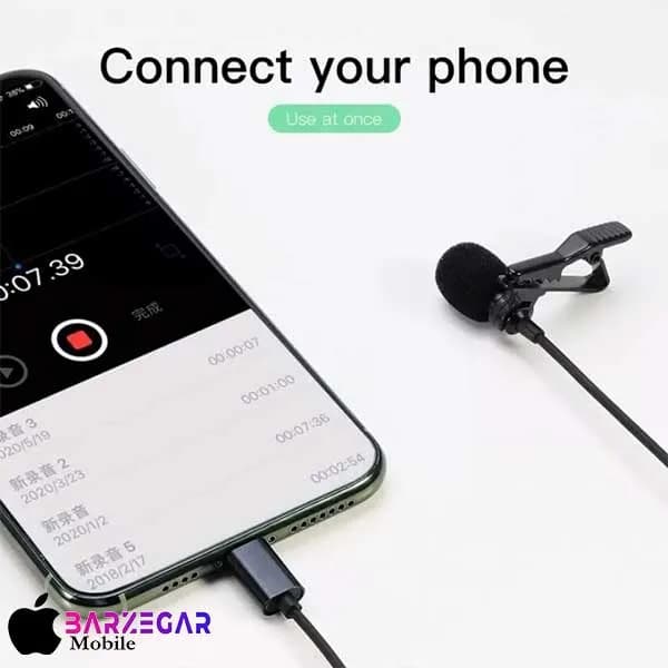 میکروفن یقه‌ای سیمی لاوالیر مدل Lavalier GL-120 با پورت Lightning — تصویر ۴