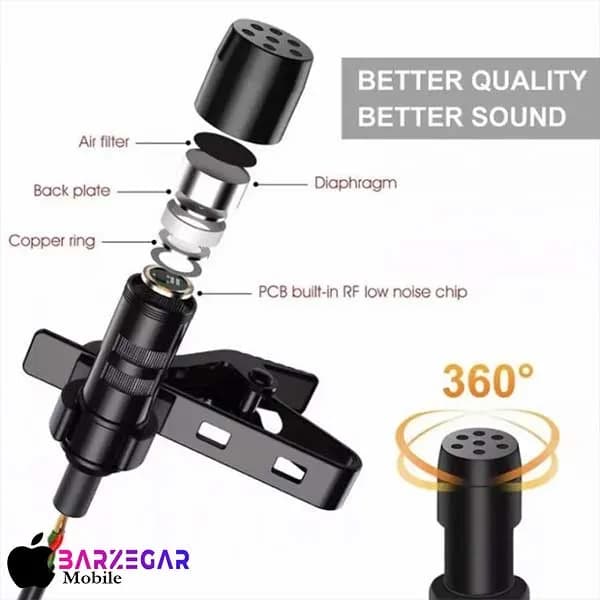 میکروفن یقه‌ای سیمی لاوالیر مدل Lavalier GL-120 با پورت Lightning — تصویر ۷