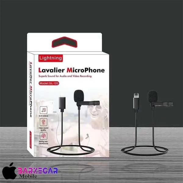 میکروفن یقه‌ای سیمی لاوالیر مدل Lavalier GL-120 با پورت Lightning — تصویر ۶