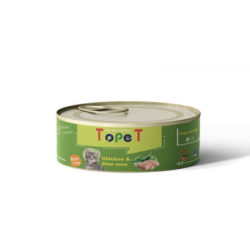 کنسرو غذای گربه تاپت با طعم گوشت مرغ و آلوئه ورا Topet Natural With Chicken &amp; Aloe vera وزن 80 گرم