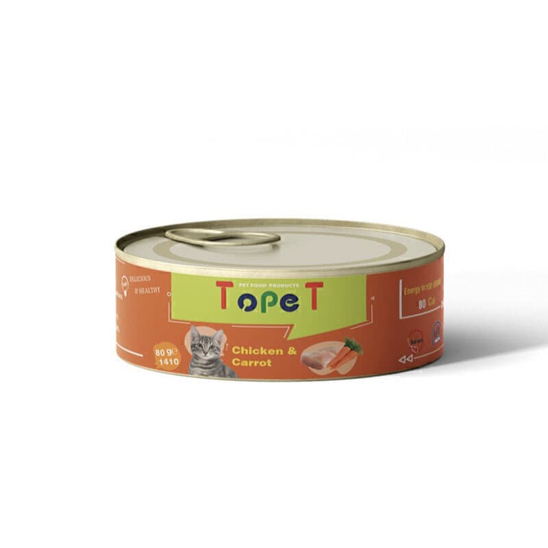 کنسرو غذای گربه تاپت با طعم گوشت مرغ و هویج Topet Natural With Chicken &amp; Carrot وزن 80 گرم
