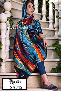 شال نخی سورمه ای هاوایی رنگی کد SA946