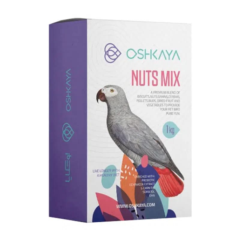 غذای پرنده مخصوص کاسکو و طوطی بزرگ برند اوشکایا Oshkaya Special Feed Nuts Mix