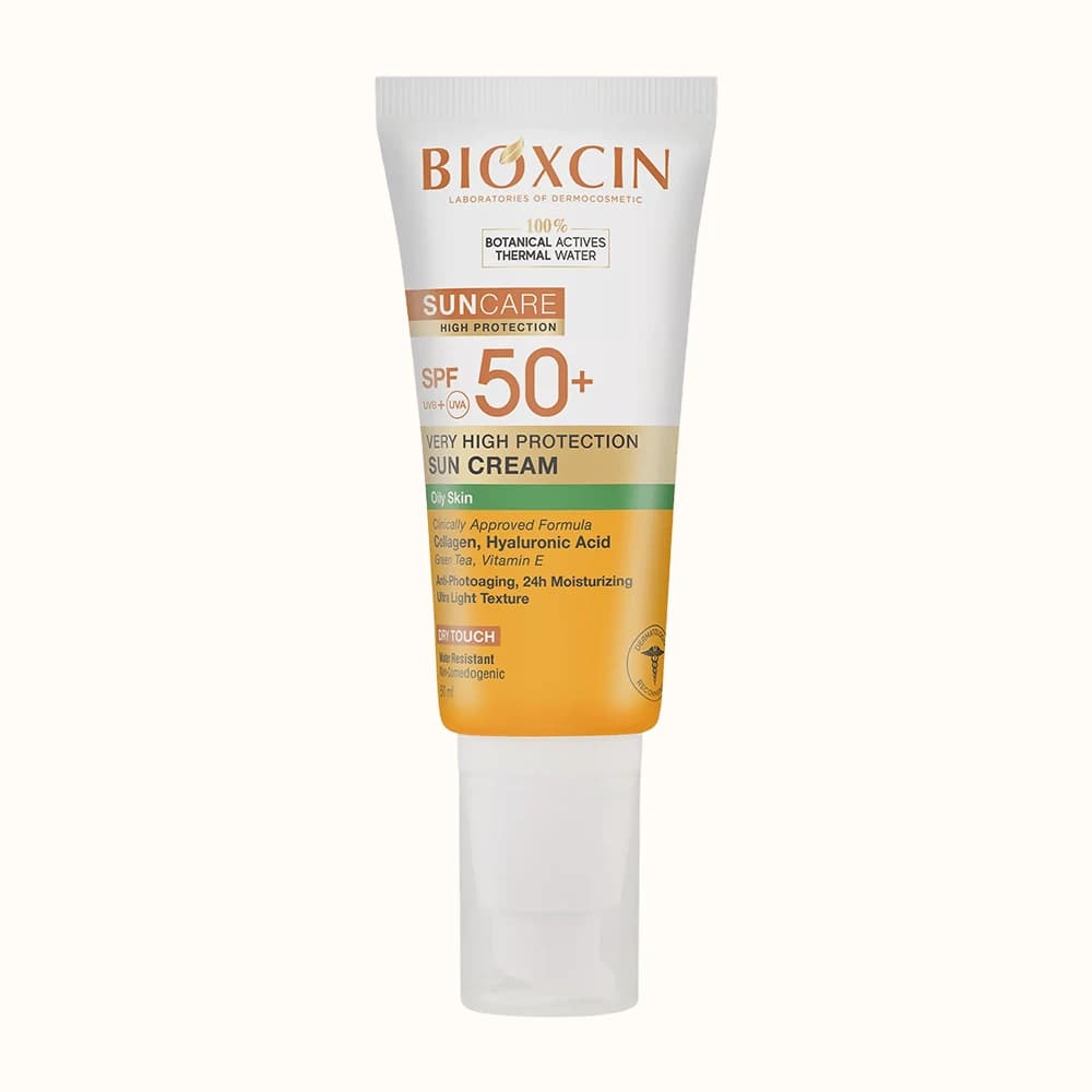 کرم ضد آفتاب بی رنگ بیوکسین +SPF50 مناسب پوست های چرب