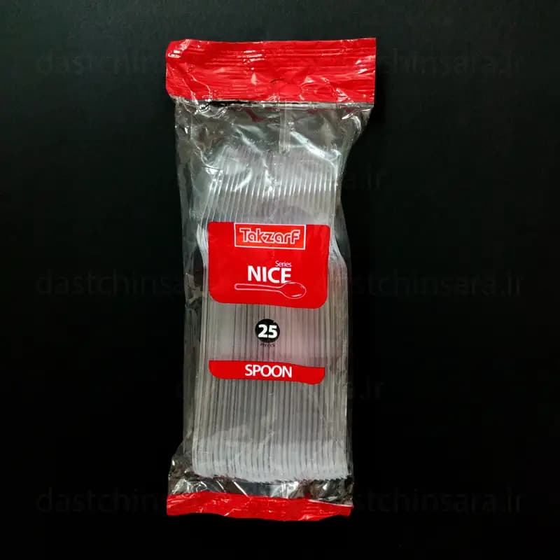 قاشق یکبار مصرف شفاف بسته 25 عددی مدل نایس تک ظرف