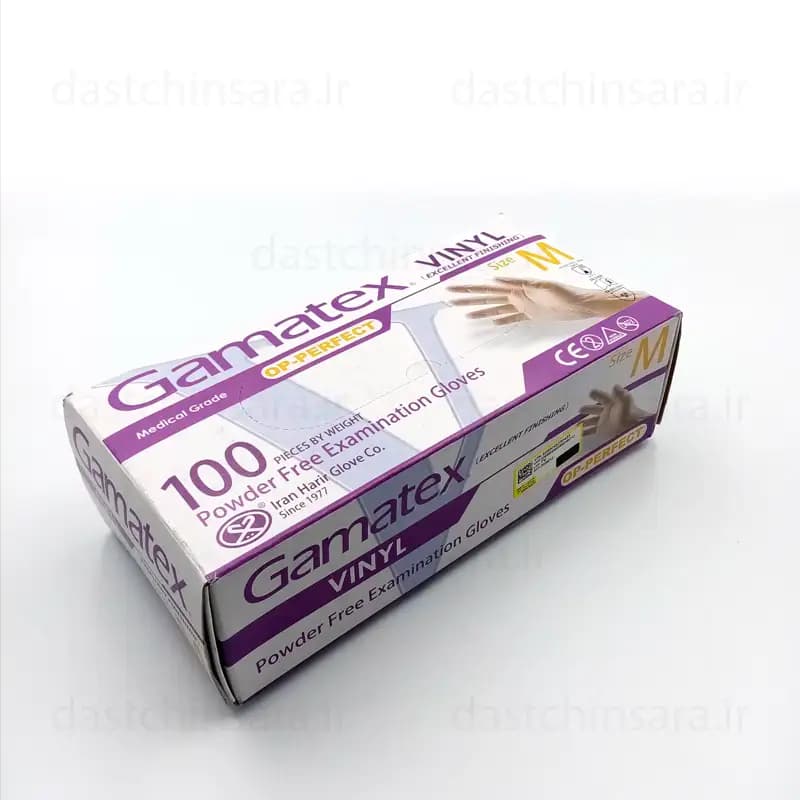 دستکش وینیل جعبه 100 عددی شفاف سایز متوسط گاماتکس — تصویر ۲