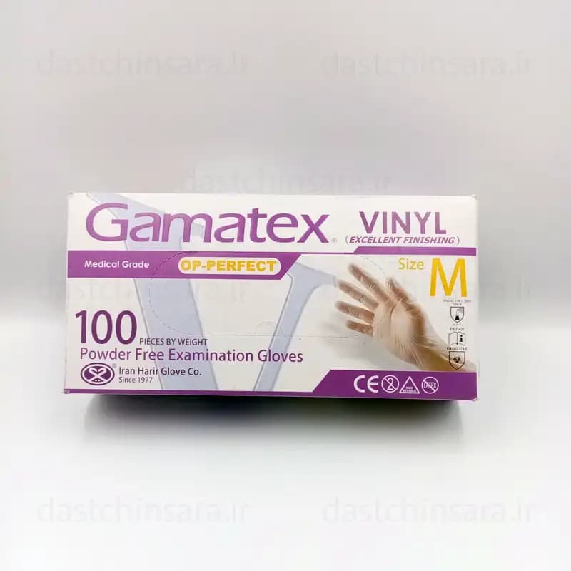 دستکش وینیل جعبه 100 عددی شفاف سایز متوسط گاماتکس