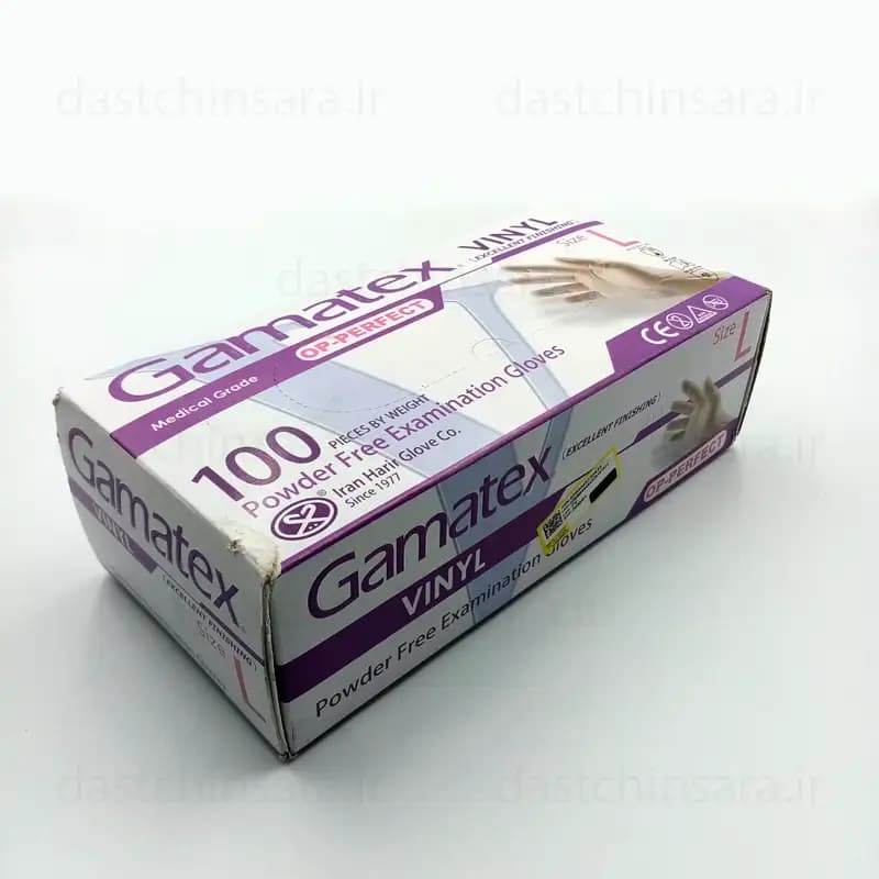 دستکش وینیل جعبه 100 عددی شفاف سایز بزرگ گاماتکس — تصویر ۲