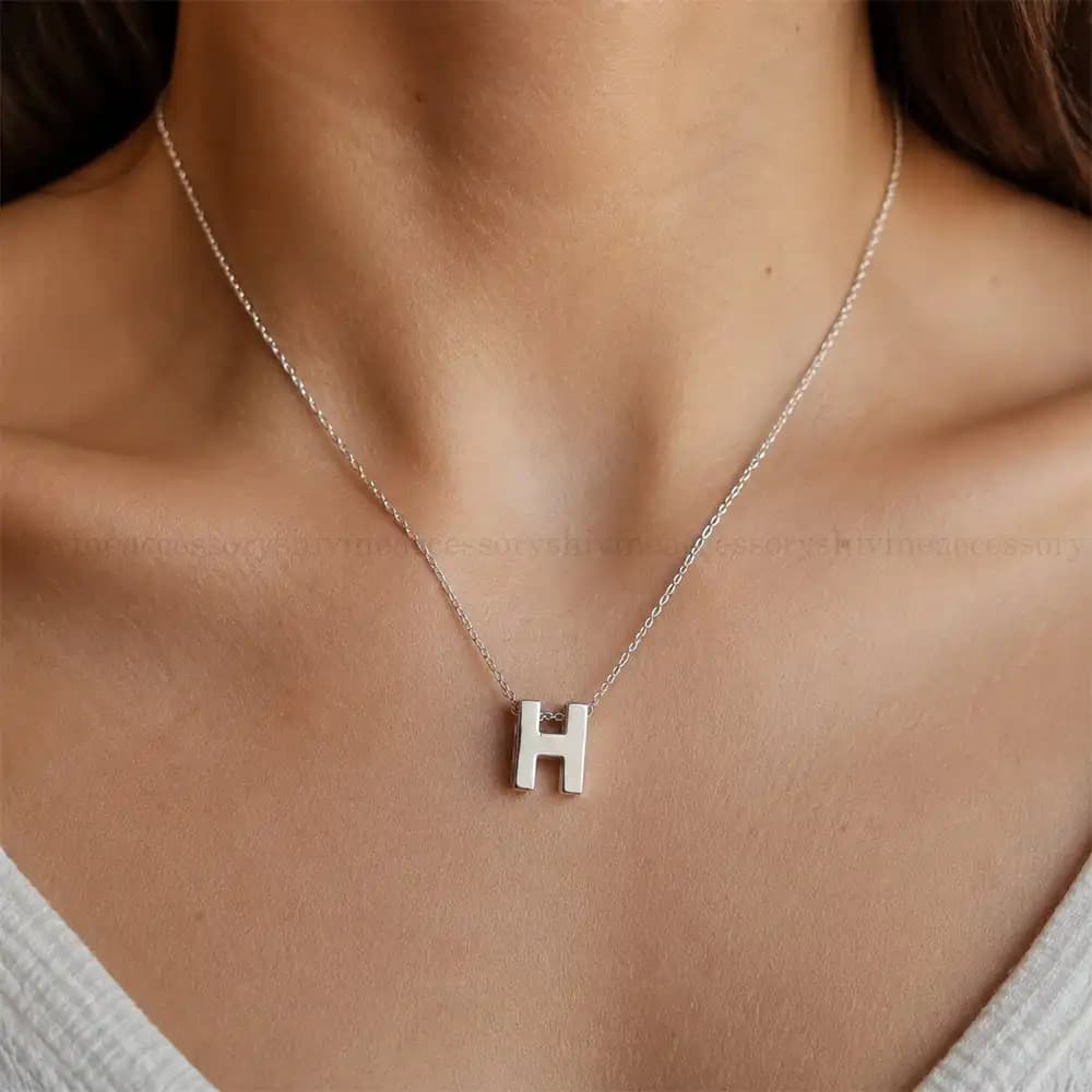 گردنبند نقره ای حرف H