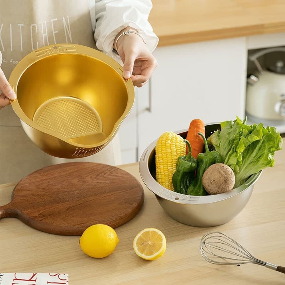 آبکش برنج شور استیل طلایی دوکاره (ایراد دار)