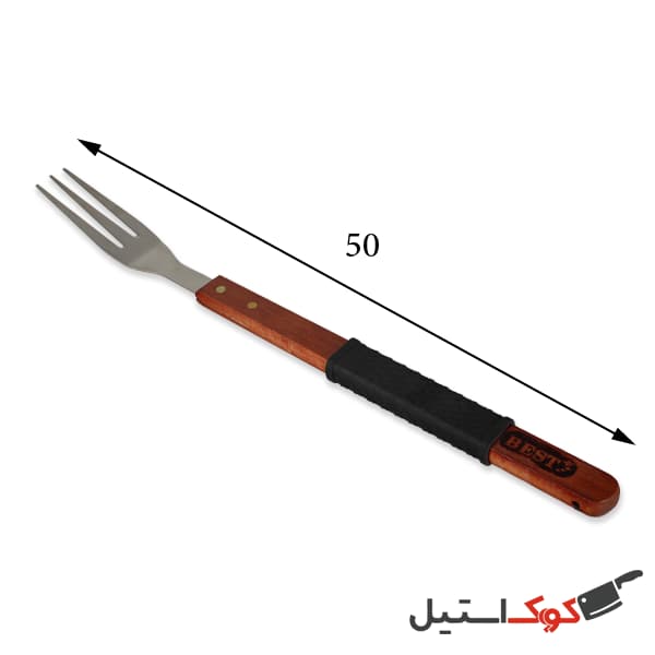انبر باربیکیو چنگال دسته چوبی بلند BEST — تصویر ۲