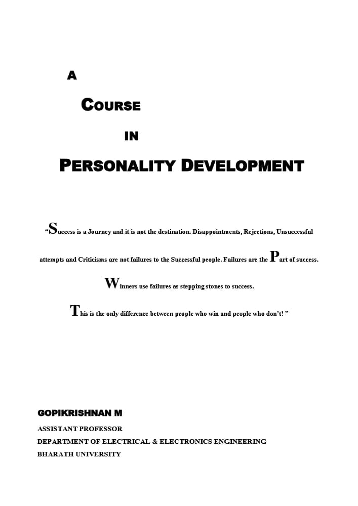 کتاب A Course in Personality Development (دوره‌ای در توسعه شخصیت) نسخه انگلیسی PDF | گوپیکریشنان ام. (Gopikrishnan M) (استادیار، دپارتمان مهندسی برق و الکترونیک، دانشگاه بهارات)