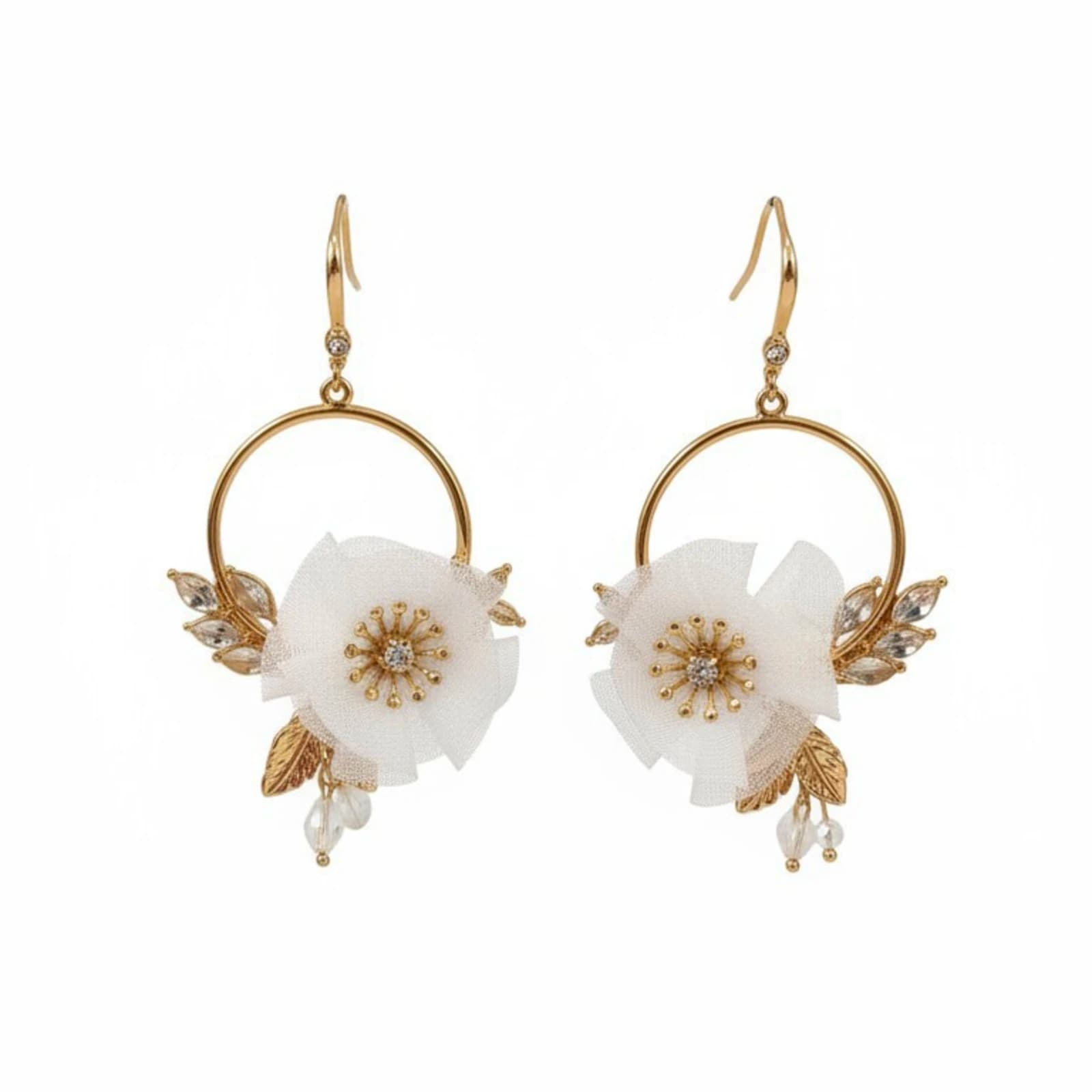 گوشواره زنانه گل پارچه ای نگین دار