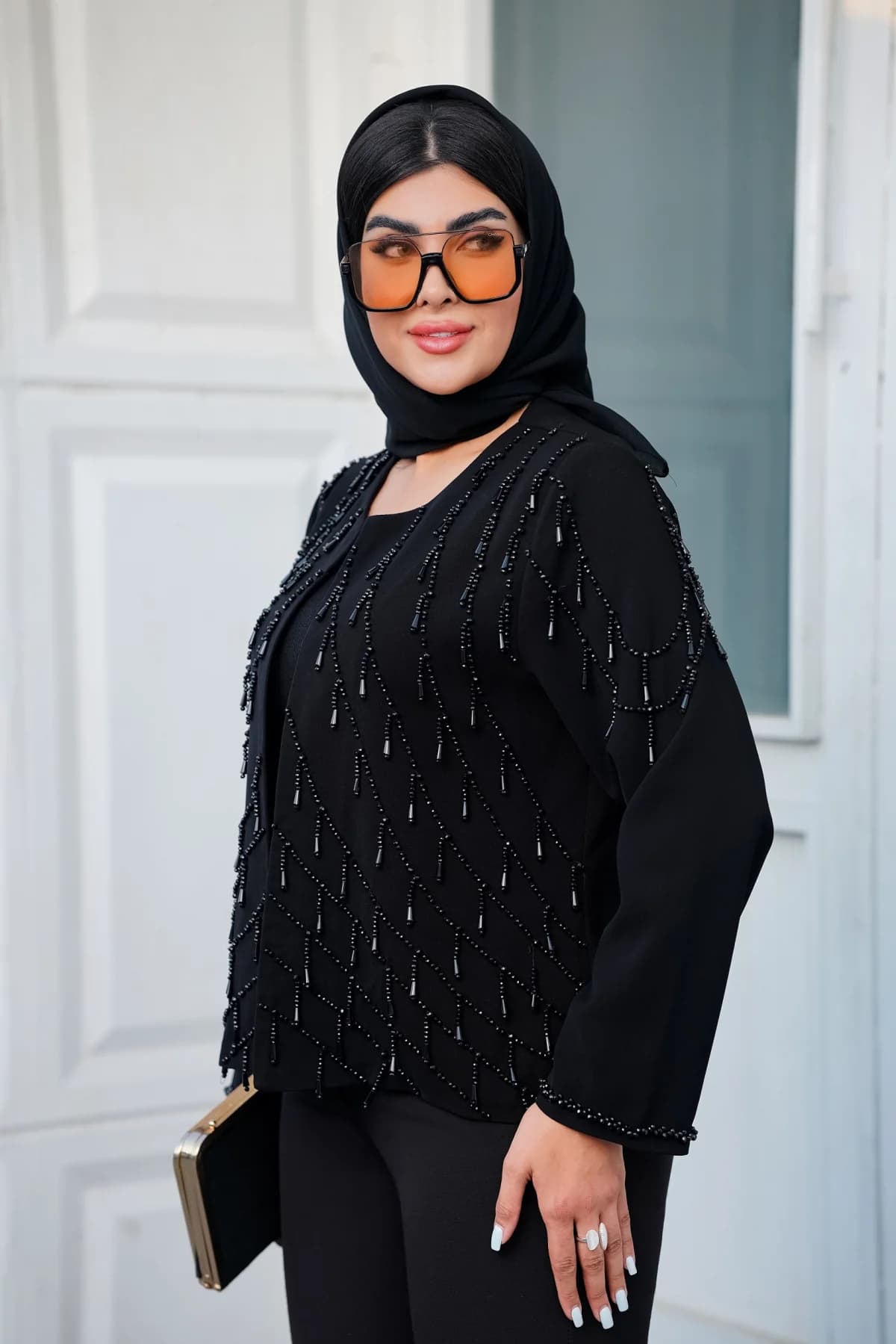 کراپ کت مجلسی سنگدوزی شده مدل پافیلی ( کراپ آستین دار)