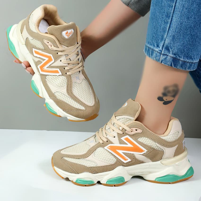 کتونی زنانه اسپرت مدل نیوبالانس 9060 new balance رنگ کرم نسکافه ای کد 088901