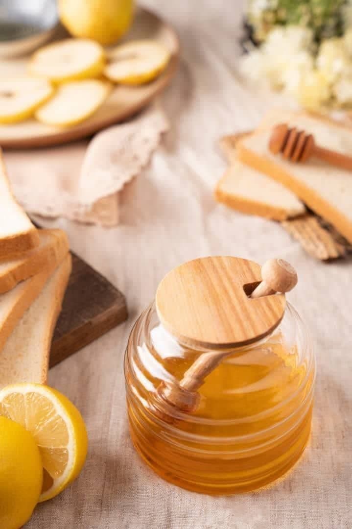 عسل خوری شیشه ای درب چوبی دنیز