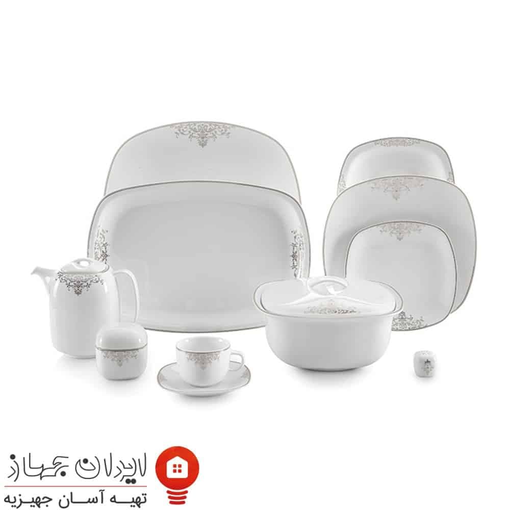 سرویس چینی مونت کارلو پلاتینی کواترو 98 پارچه 12 نفره