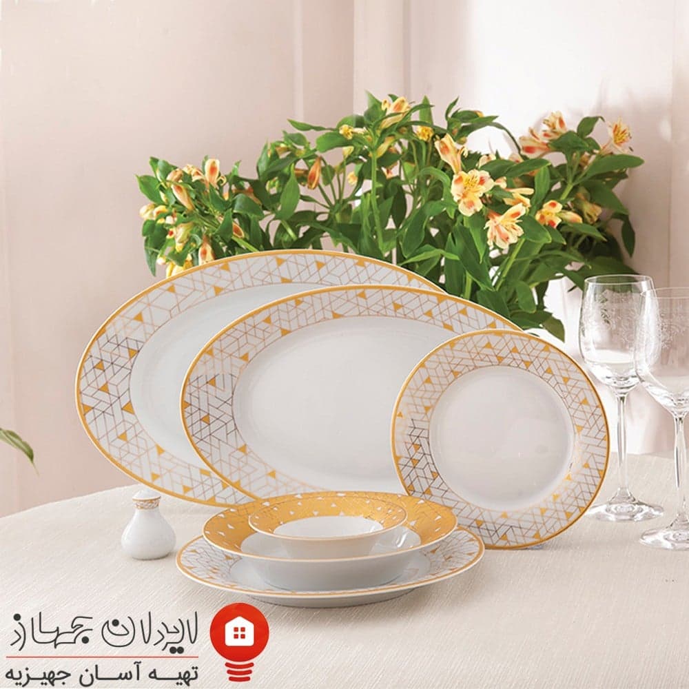 سرویس چینی ژئومتریکال طلایی شهرزاد 108 پارچه 12 نفره — تصویر ۳