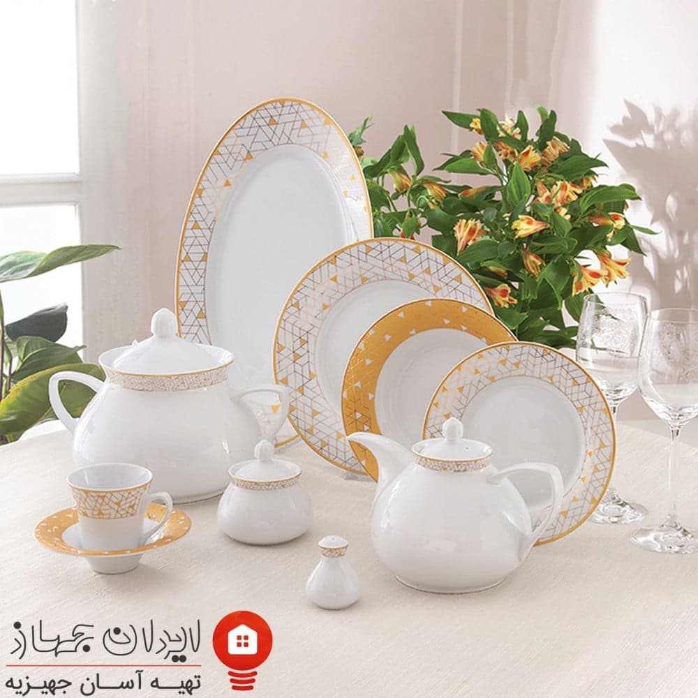 سرویس چینی ژئومتریکال طلایی شهرزاد 108 پارچه 12 نفره — تصویر ۲