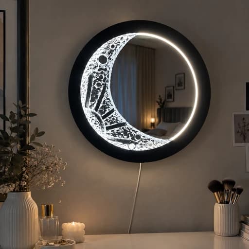آینه دکوراتیو هلال ماه ، آینه ماه با نور LED ،دکور اتاق خواب