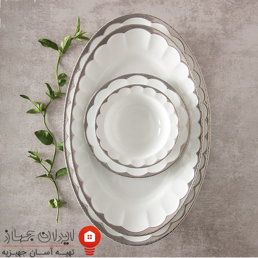 سرویس چینی ایساتیس پلاتینی نئوکلاسیک 103 پارچه 12 نفره — تصویر ۶