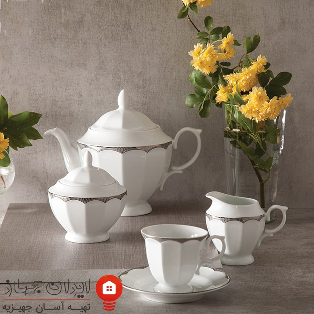 سرویس چینی ایساتیس پلاتینی نئوکلاسیک 103 پارچه 12 نفره — تصویر ۳